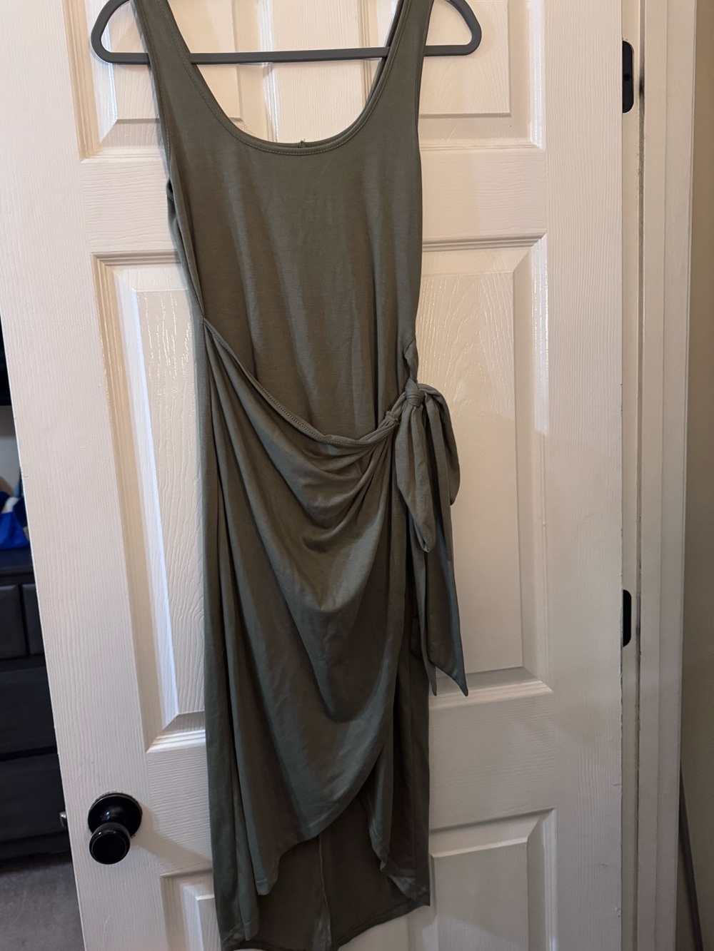 Amazon Olive Green Asymmetrical Tie-Waist Midi Dress